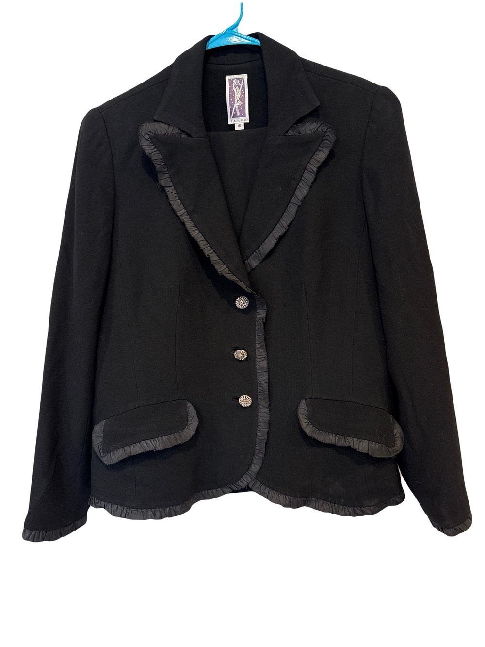 Zelda vintage elegant Black Ruffle-Trim Blazer pantsuit